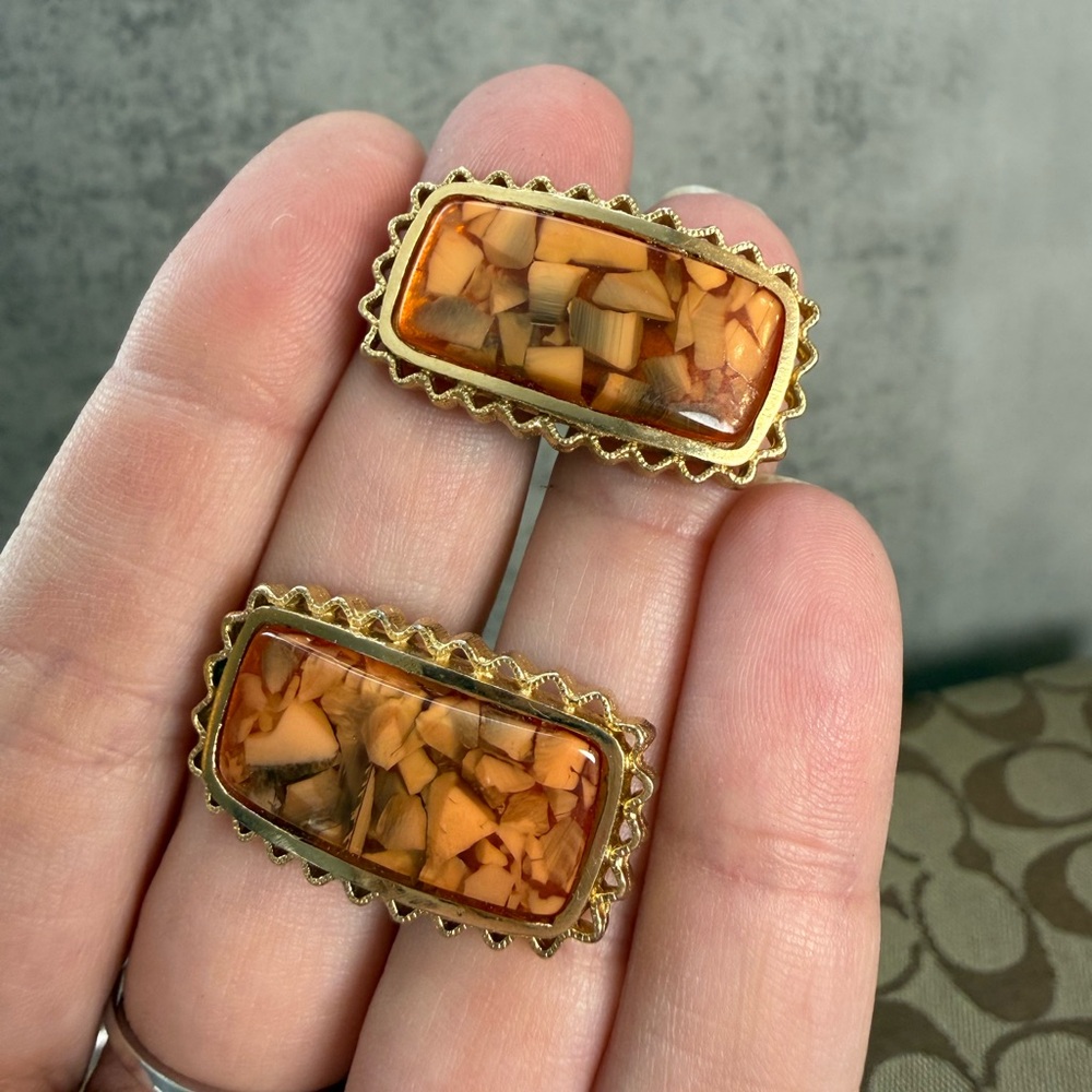 Vintage Dante Gold-Tone Cufflinks | Mid-Century Mosaic Inlay | Signed - Picture 2 of 5